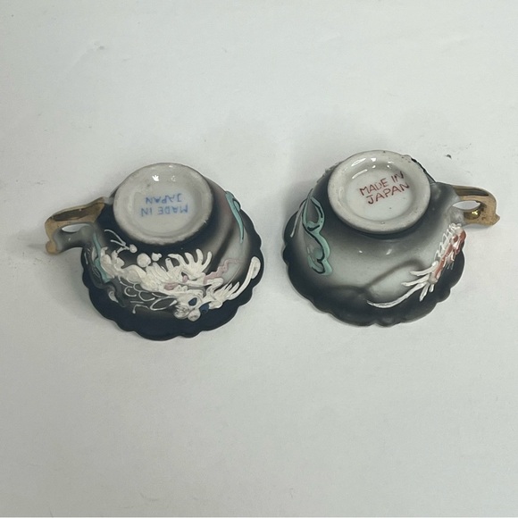 miniature japanese dragonware moriage teacups set of 2 demitasse 3d post-1921 - Picture 5 of 11